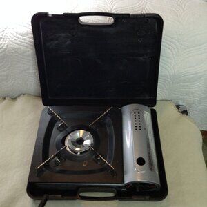 Portable Iwatani Slim Silver Camping Stove in case; Camping, Scouts, Wilderness